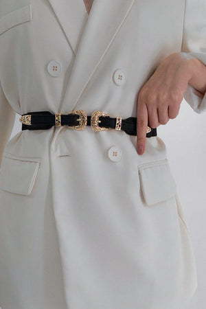 Skinny Elastic Women's Double Buckle Belt - MXSTUDIO.COM