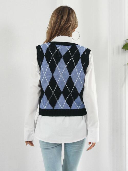 Skull Knitted Sleeveless Argyle Sweater Vest-MXSTUDIO.COM