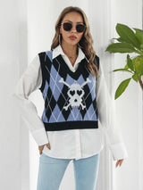 Skull Knitted Sleeveless Argyle Sweater Vest-MXSTUDIO.COM