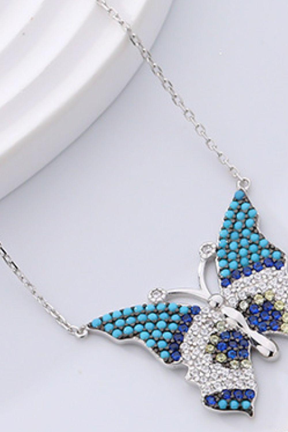 Sky Blue Zircon Butterfly Pendant 925 Sterling Silver Necklace - MXSTUDIO.COM