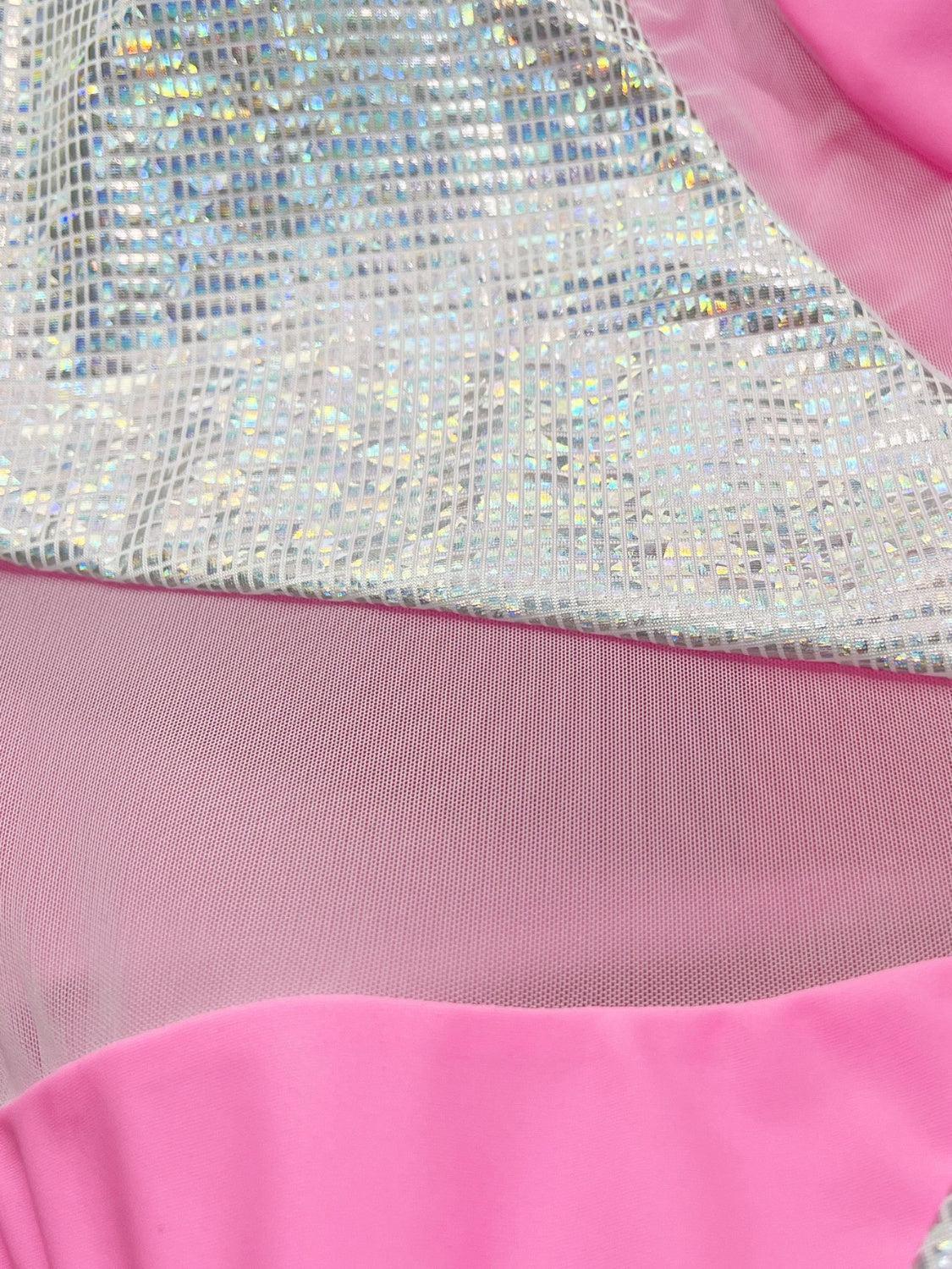 a close up of a pink dress with sequins