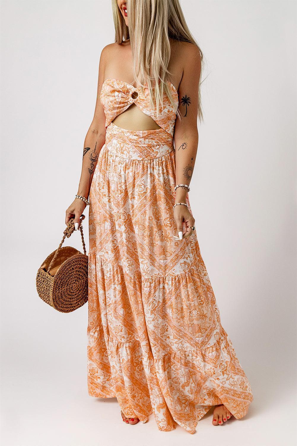 Slay Summer Floral Strapless Cutout Maxi Dress - MXSTUDIO.COM