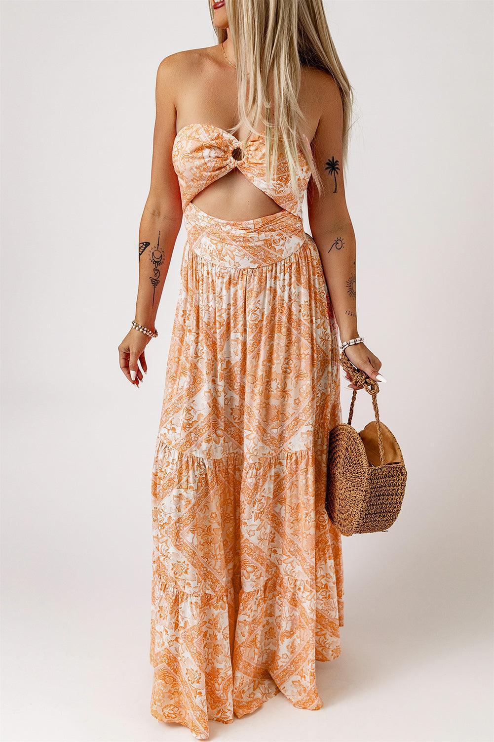 Slay Summer Floral Strapless Cutout Maxi Dress - MXSTUDIO.COM