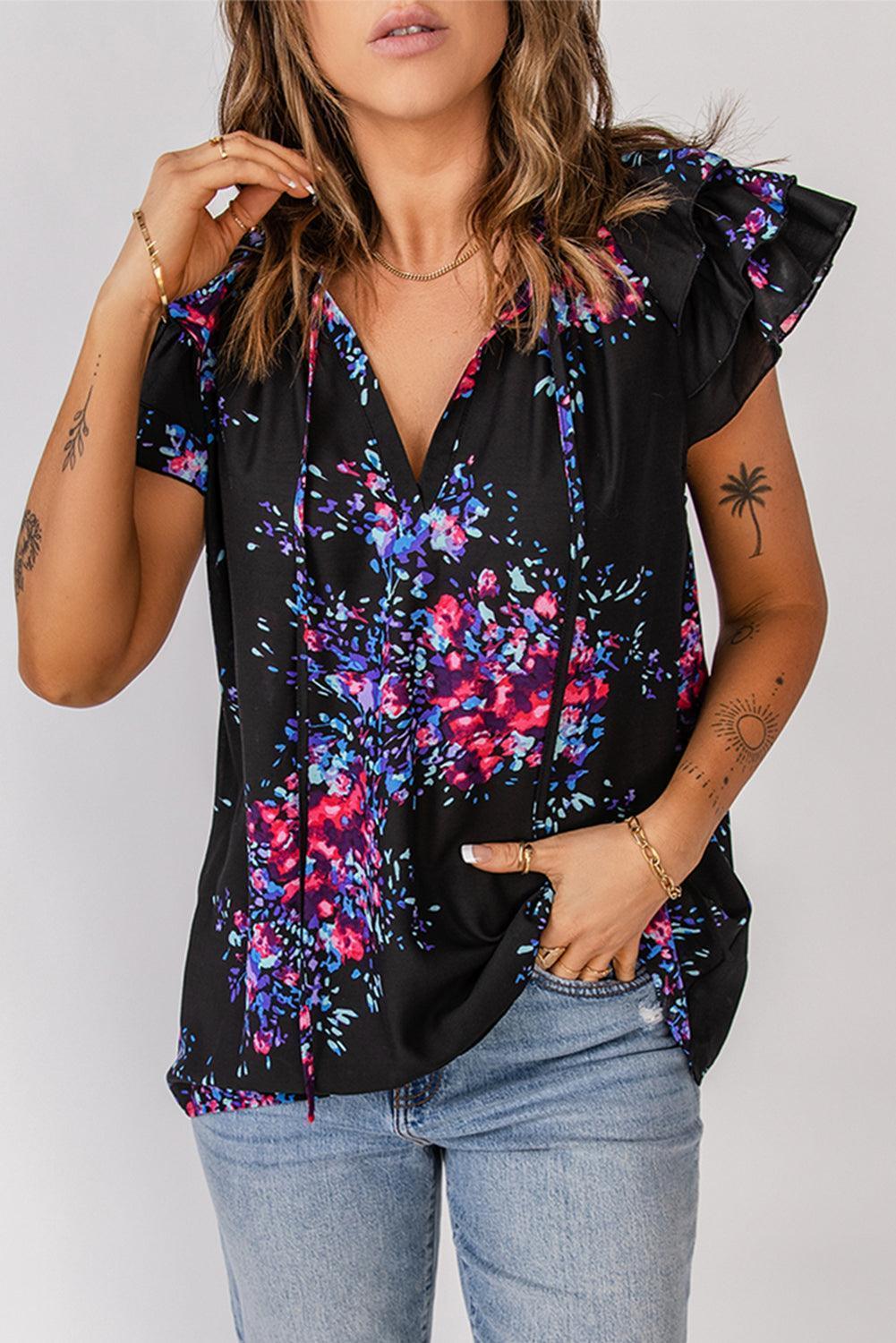 Slay The Day Short Flutter Sleeve Floral Blouse - MXSTUDIO.COM