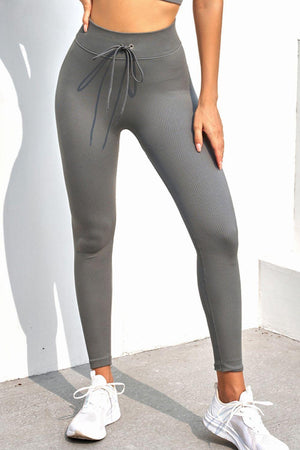 Sleek And Sporty Drawstring Ribbed Leggings - MXSTUDIO.COM