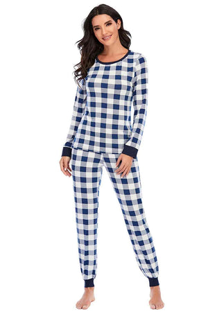 Sleep Tight Plaid Pants And Long Sleeve Top Set - MXSTUDIO.COM