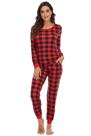 Sleep Tight Plaid Pants And Long Sleeve Top Set - MXSTUDIO.COM