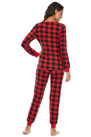 Sleep Tight Plaid Pants And Long Sleeve Top Set - MXSTUDIO.COM