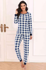 Sleep Tight Plaid Pants And Long Sleeve Top Set - MXSTUDIO.COM