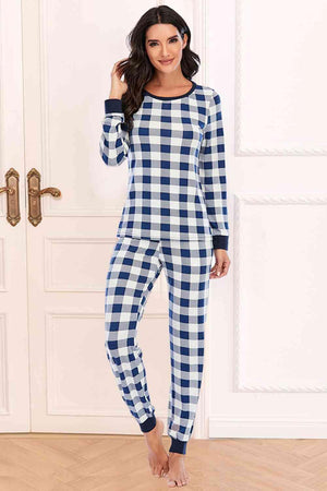 Sleep Tight Plaid Pants And Long Sleeve Top Set - MXSTUDIO.COM