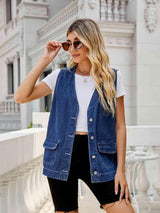 Sleeveless Button Down Women Denim Vest - MXSTUDIO.COM