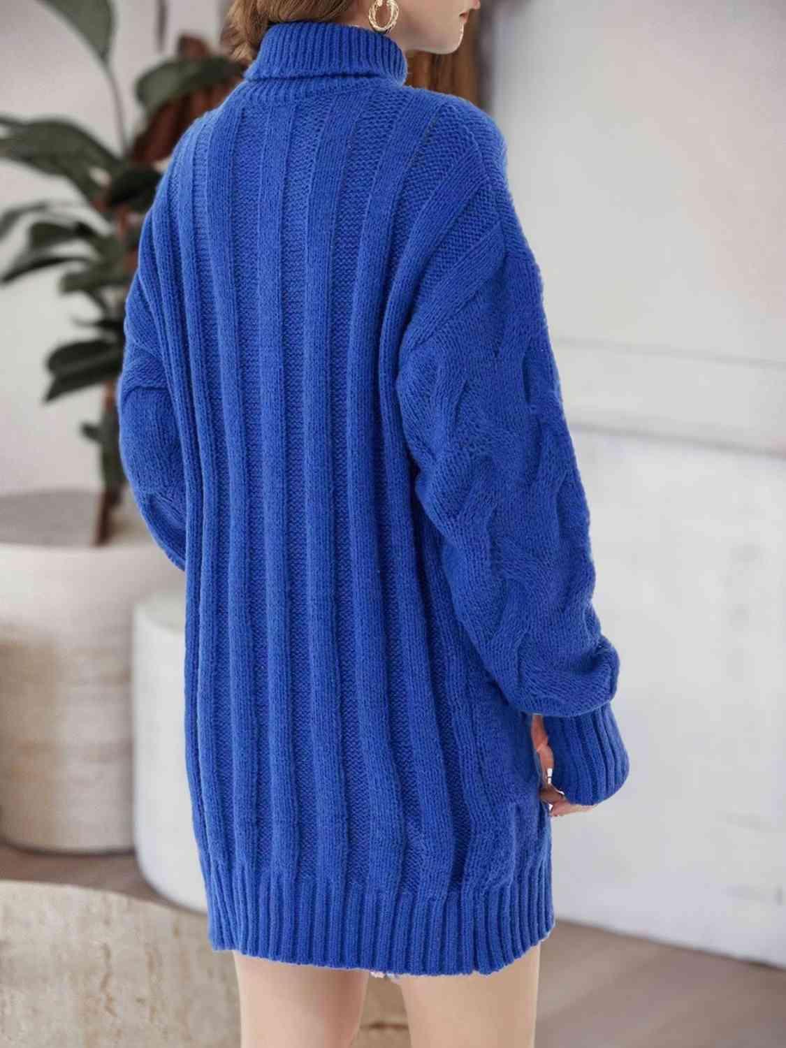 Sleigh The Day Cable Knit Turtleneck Sweater Dress-MXSTUDIO.COM