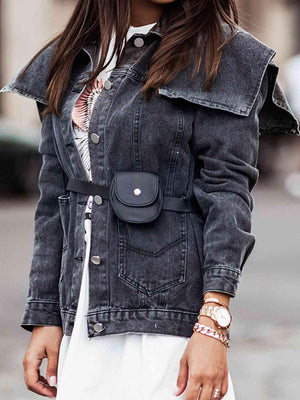 Slight Stretch Button Down Collared Denim Jacket - MXSTUDIO.COM