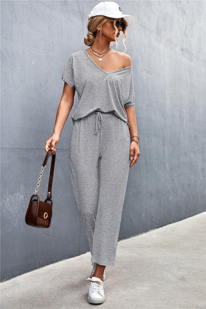 Sloppy T-Shirt and Drawstring Waist Pants Set - MXSTUDIO.COM