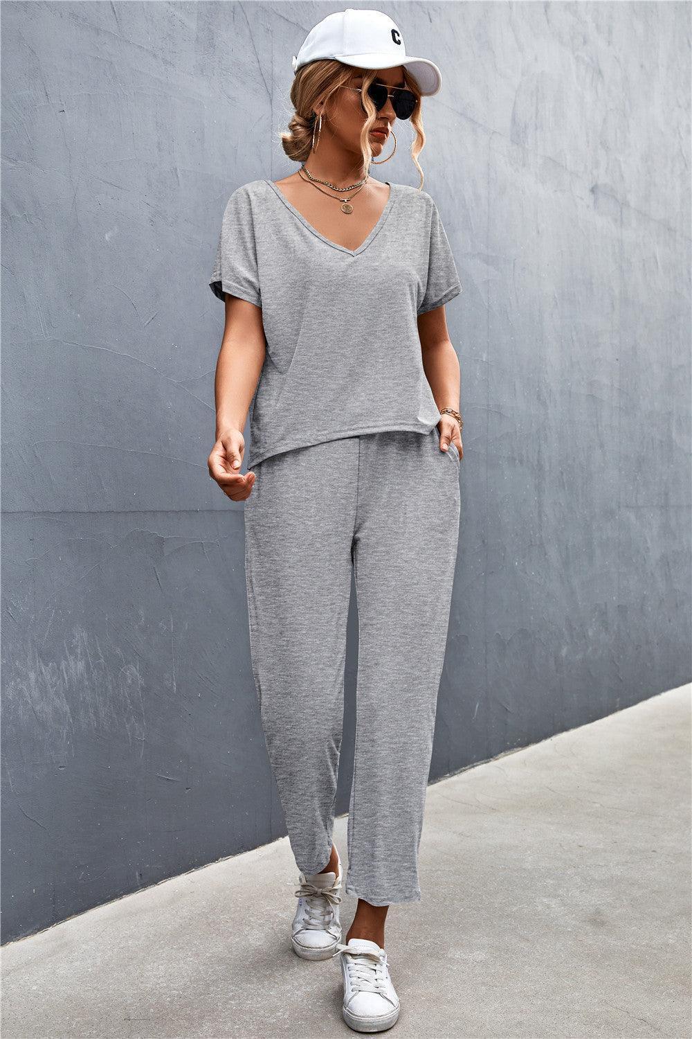 Sloppy T-Shirt and Drawstring Waist Pants Set - MXSTUDIO.COM