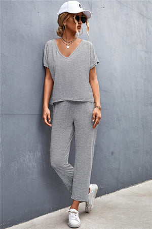 Sloppy T-Shirt and Drawstring Waist Pants Set - MXSTUDIO.COM