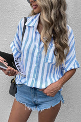 Slow Down Striped Half Sleeve Shirt - MXSTUDIO.COM