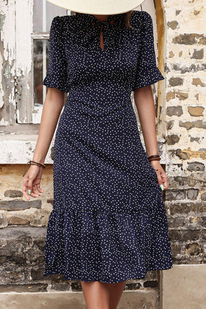 Snazzy Polka Dot Ruffle Midi Dress - MXSTUDIO.COM