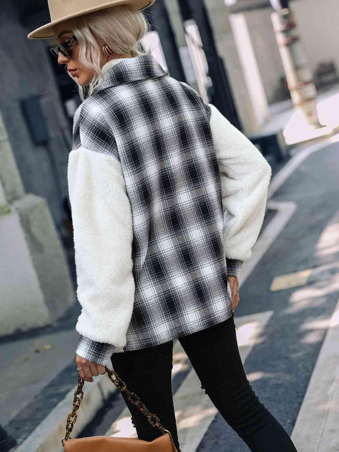 Snowy Chic Teddy Plaid Jacket-MXSTUDIO.COM