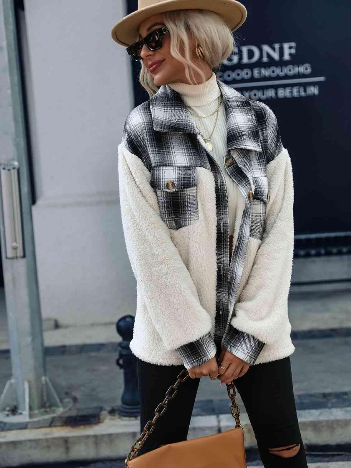 Snowy Chic Teddy Plaid Jacket-MXSTUDIO.COM