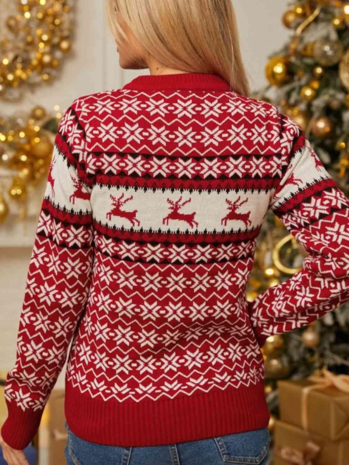 Snowy Holiday Knit Christmas Reindeer Sweater-MXSTUDIO.COM