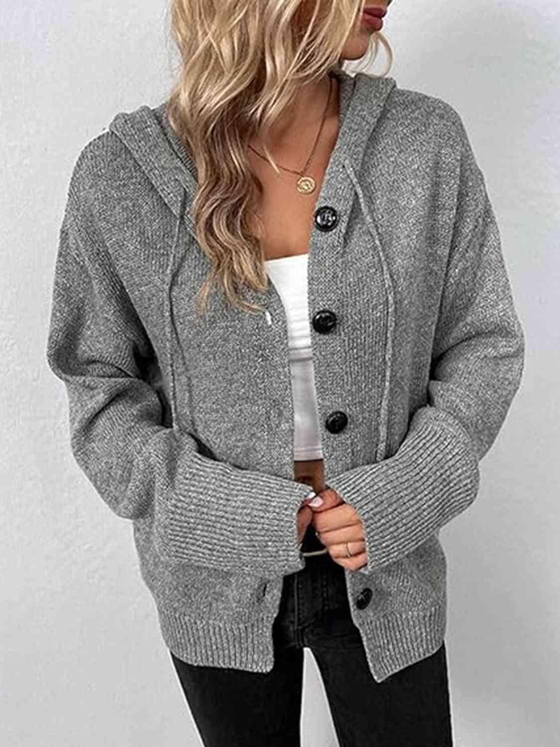 Snug All Day Button Down Hooded Knitted Cardigan-MXSTUDIO.COM