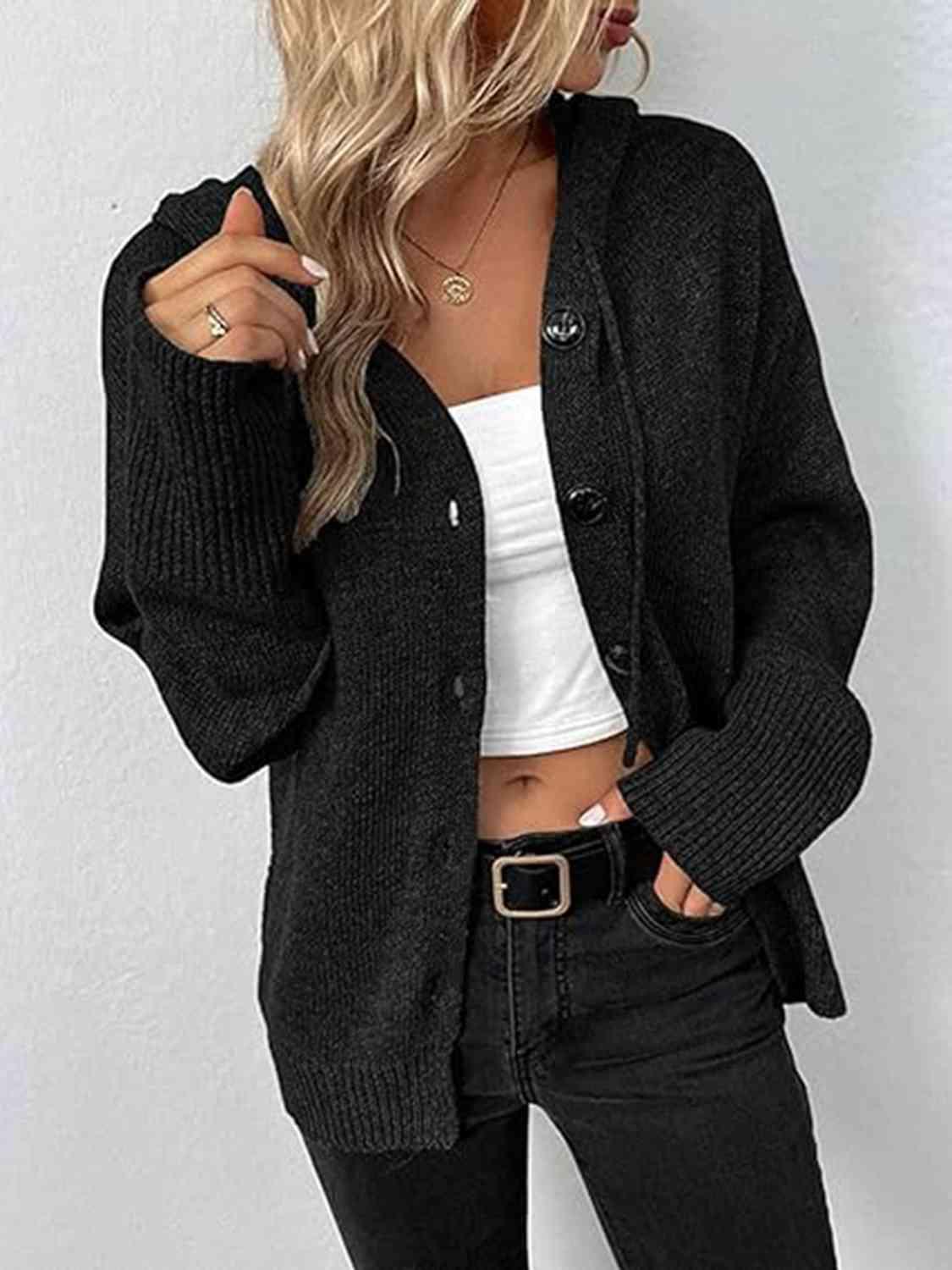 Snug All Day Button Down Hooded Knitted Cardigan-MXSTUDIO.COM