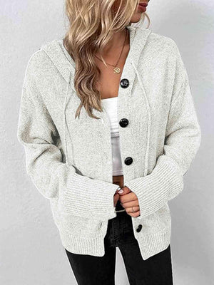 Snug All Day Button Down Hooded Knitted Cardigan-MXSTUDIO.COM