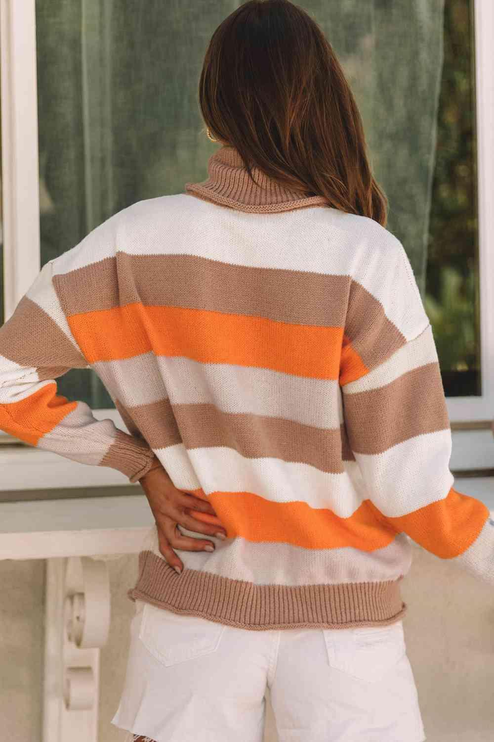 Snug Fit Turtle Neck Striped Sweater - MXSTUDIO.COM