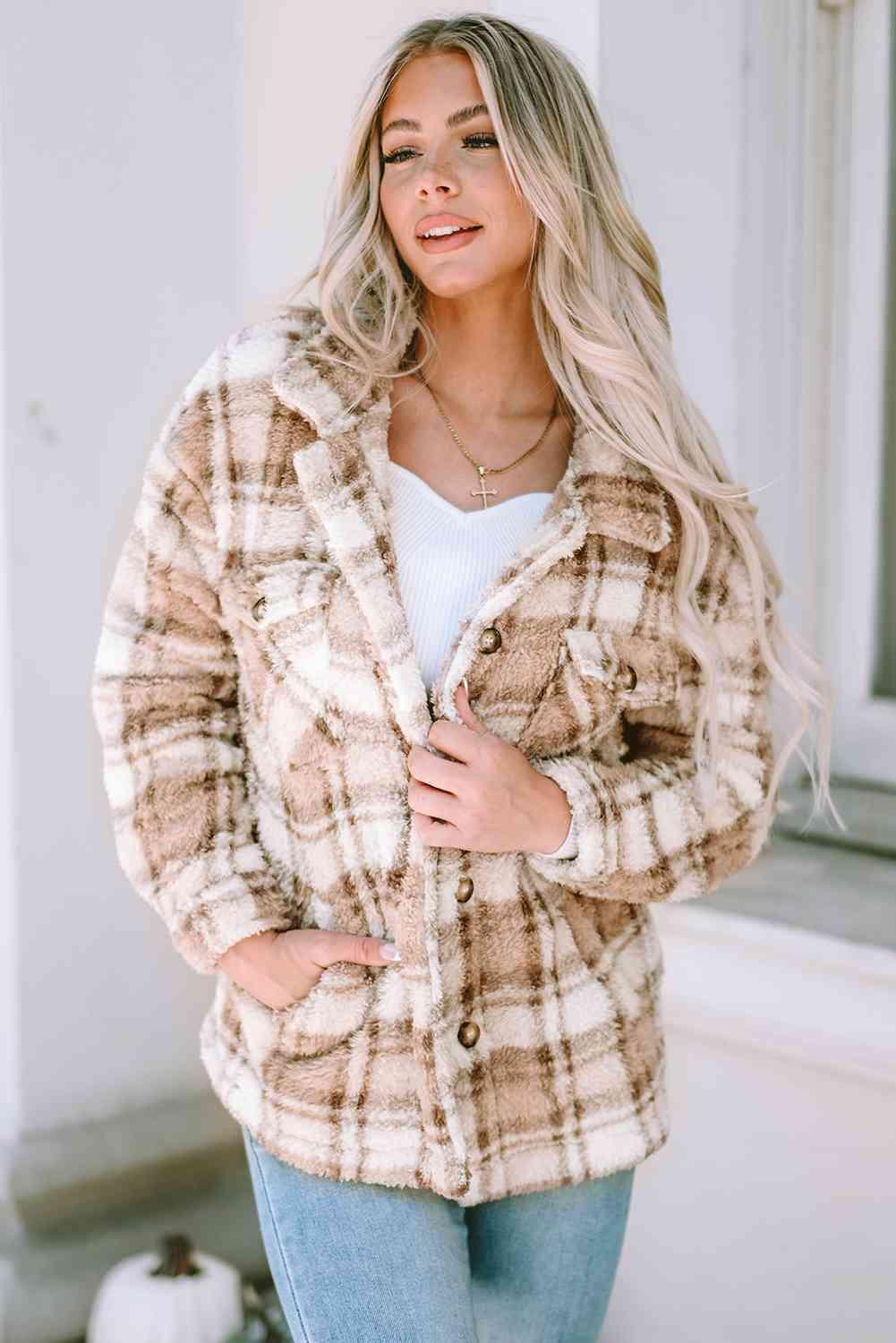 Snug In Style Collared Plaid Jacket - MXSTUDIO.COM