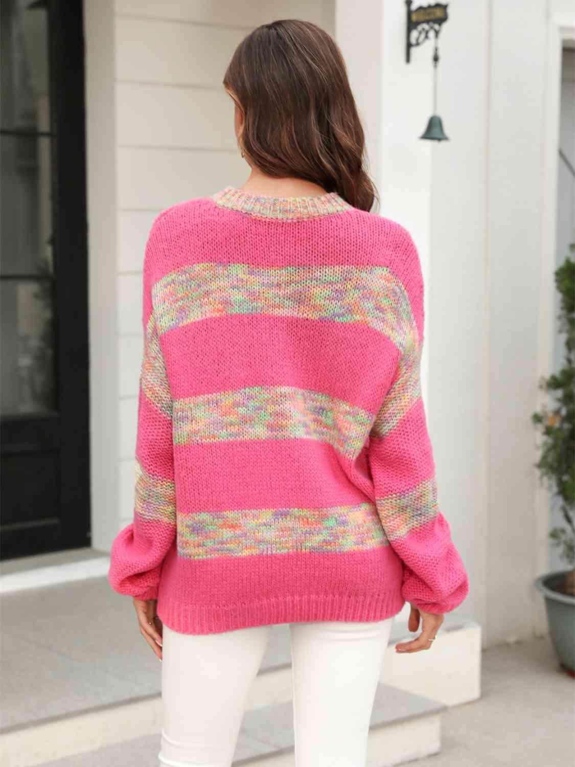 Snug In Style Striped Cable Knit Sweater - MXSTUDIO.COM