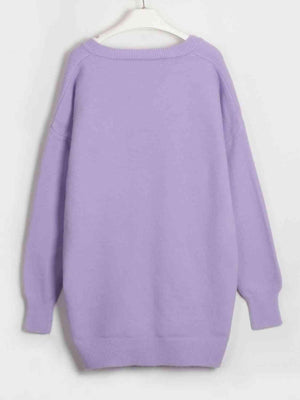 Snug In Style V-Neck Dropped Shoulder Sweater Dress-MXSTUDIO.COM