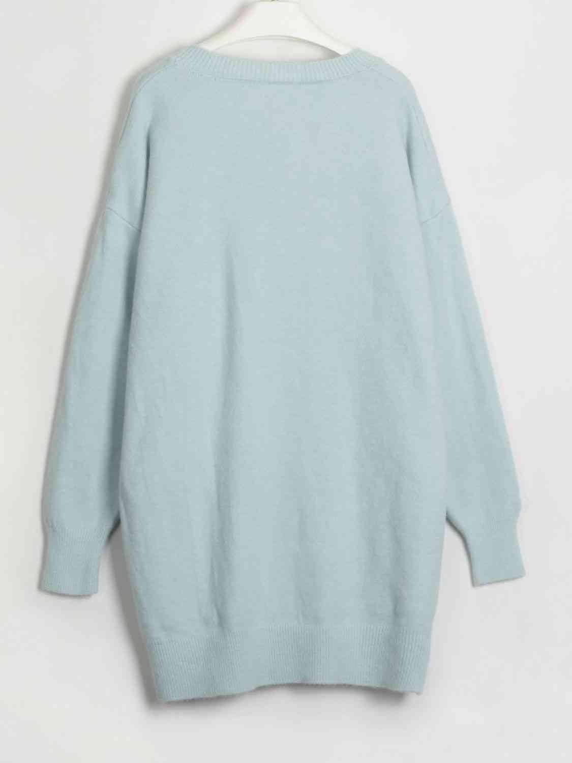 Snug In Style V-Neck Dropped Shoulder Sweater Dress-MXSTUDIO.COM