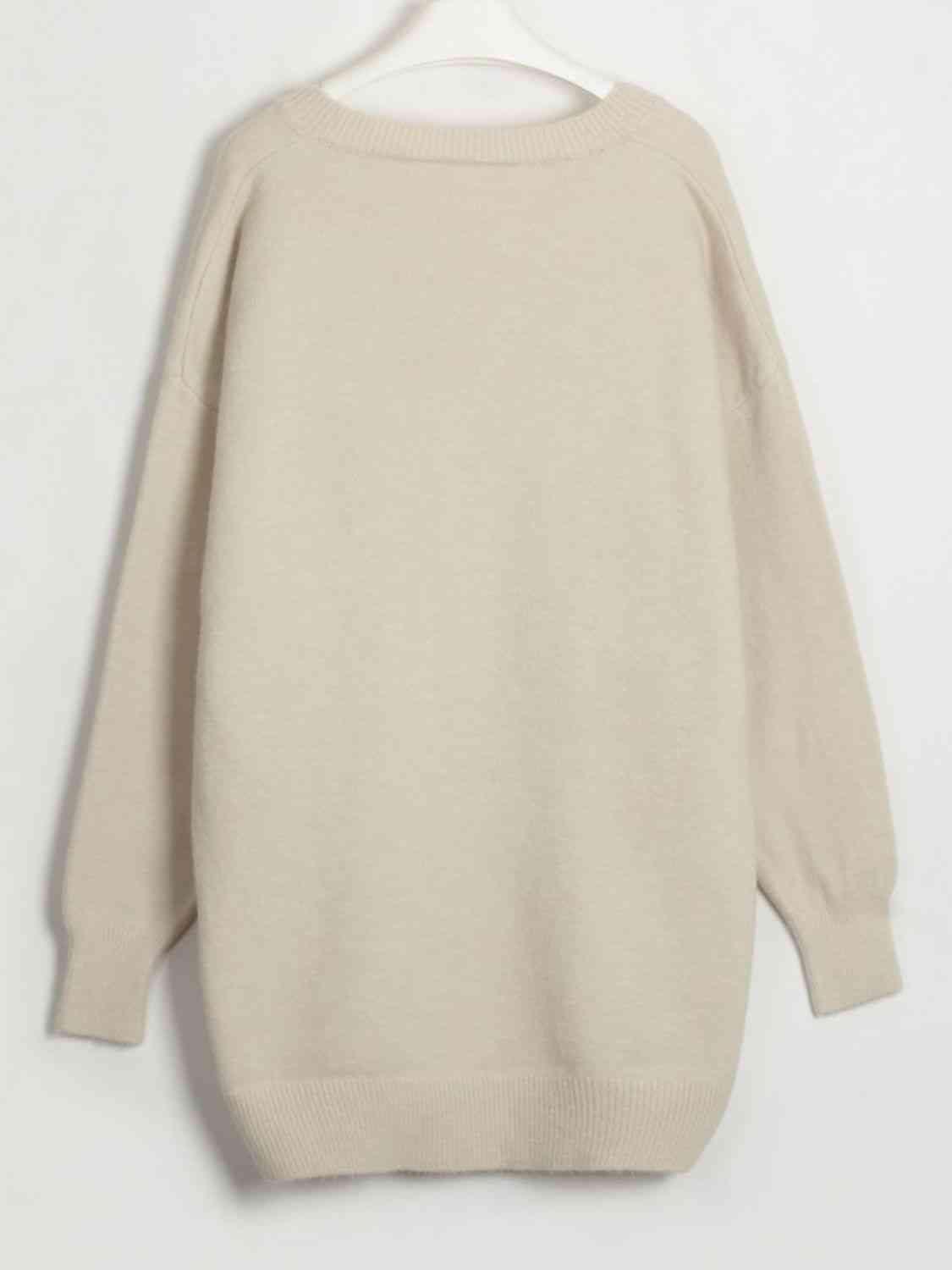 Snug In Style V-Neck Dropped Shoulder Sweater Dress-MXSTUDIO.COM