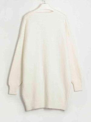 Snug In Style V-Neck Dropped Shoulder Sweater Dress-MXSTUDIO.COM