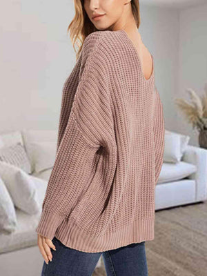 Snuggle Down V-Neck Dropped Shoulder Sweater-MXSTUDIO.COM