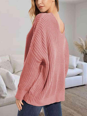 Snuggle Down V-Neck Dropped Shoulder Sweater-MXSTUDIO.COM