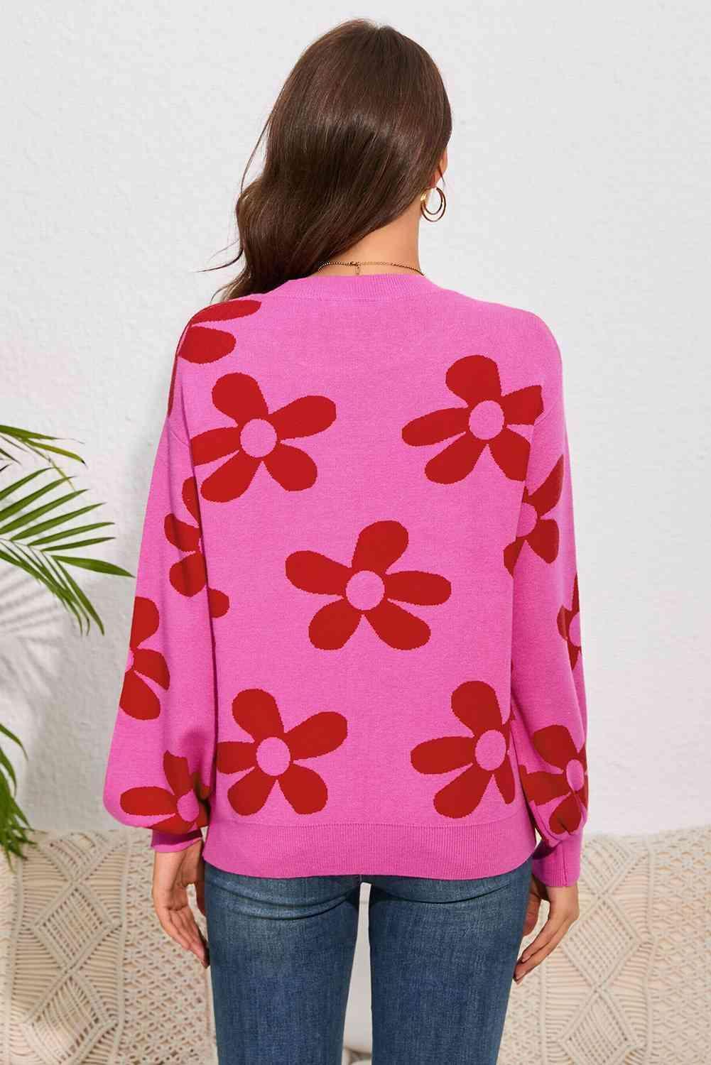 Snuggle Up In Style Floral Knit Sweater - MXSTUDIO.COM