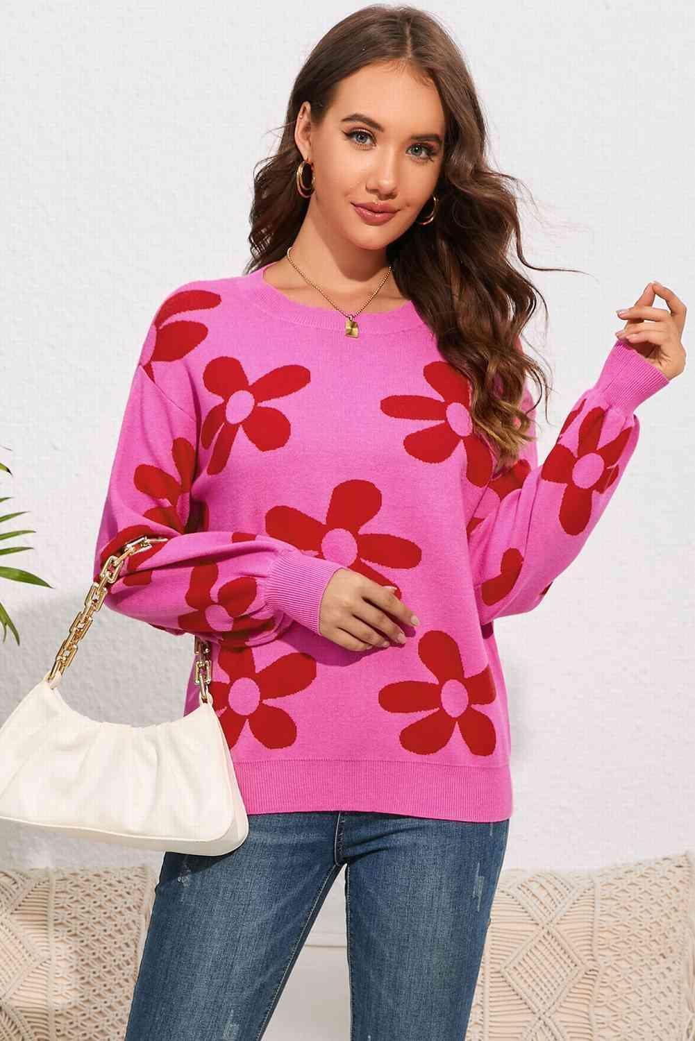 Snuggle Up In Style Floral Knit Sweater - MXSTUDIO.COM