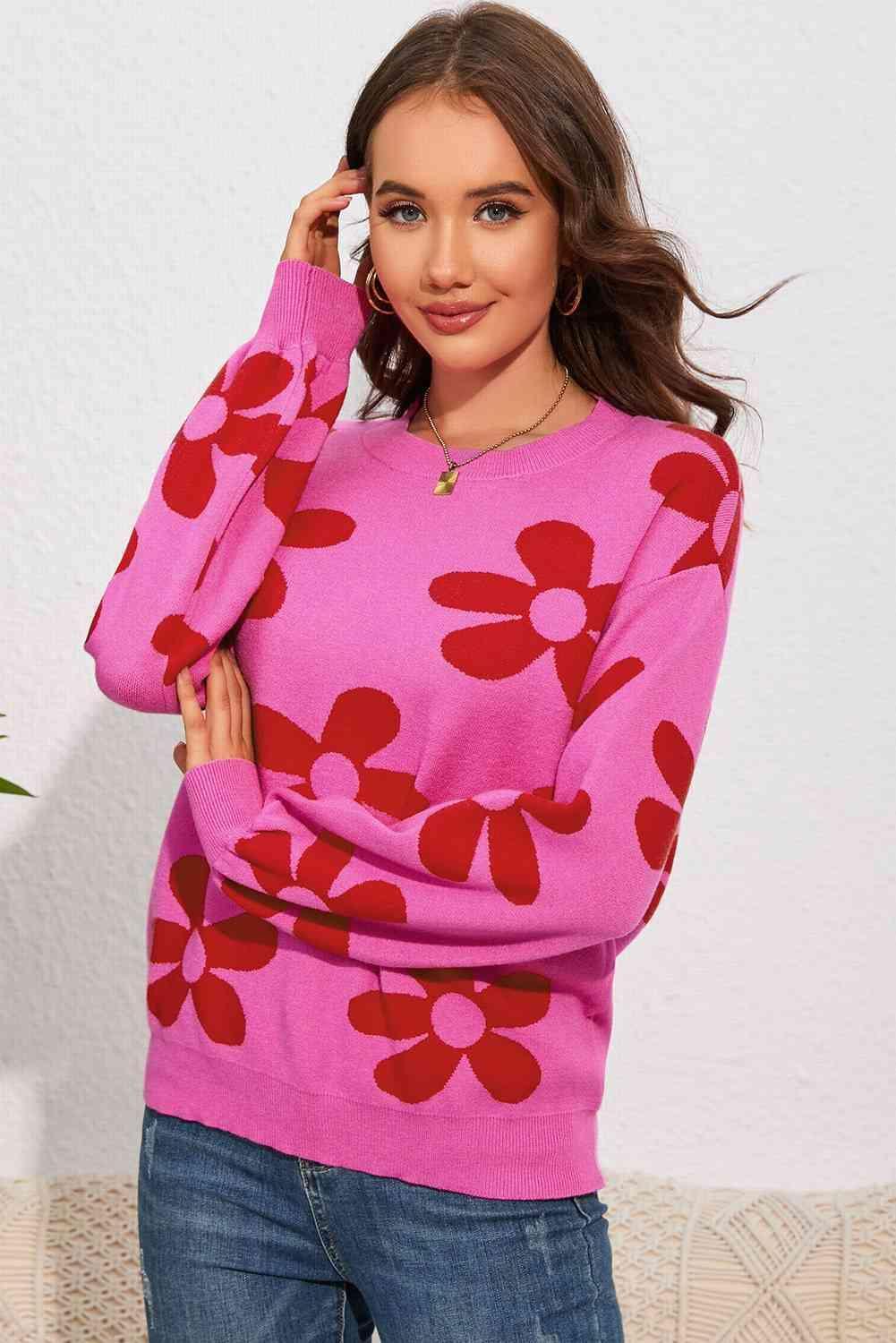 Snuggle Up In Style Floral Knit Sweater - MXSTUDIO.COM