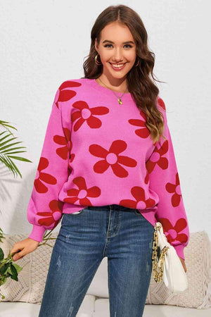 Snuggle Up In Style Floral Knit Sweater - MXSTUDIO.COM