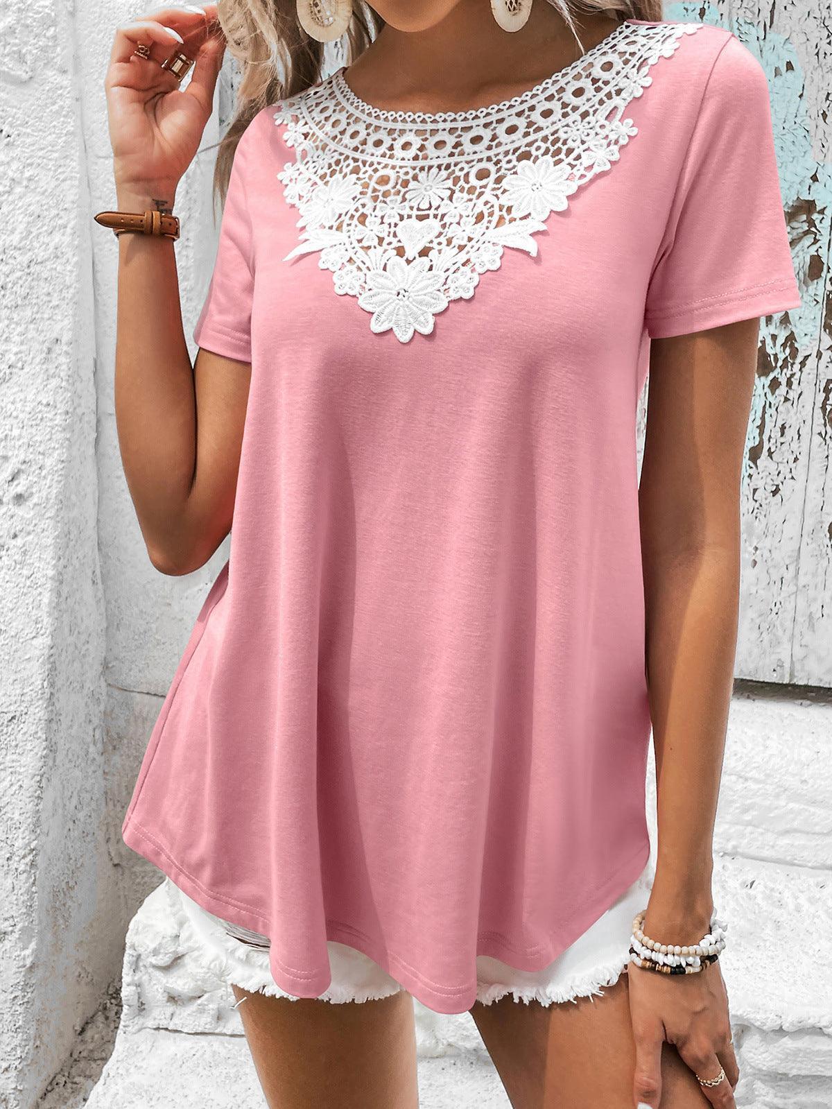 So Good Crew Neck Short Sleeve Lace Top - MXSTUDIO.COM