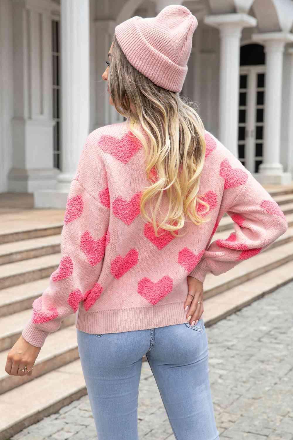 So In Love Blush Pink Crew Neck Heart Sweater - MXSTUDIO.COM