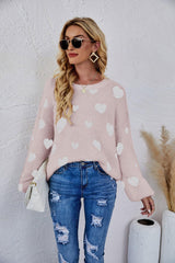 So In Love Fuzzy Crew Neck Heart Print Sweater - MXSTUDIO.COM