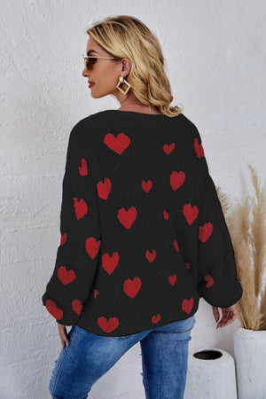 So In Love Fuzzy Crew Neck Heart Print Sweater - MXSTUDIO.COM