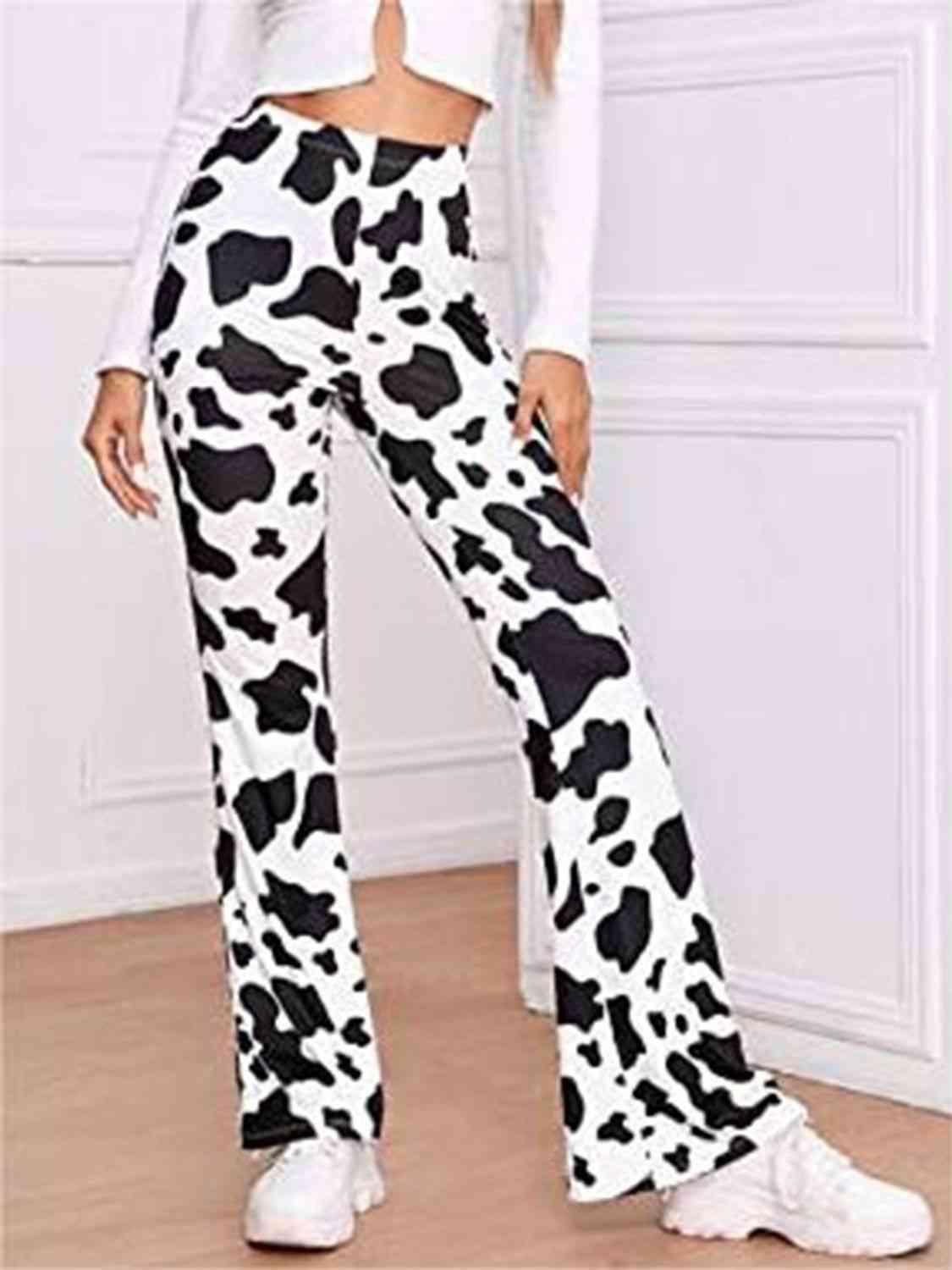 Sociable High Waist Stretch Cow Print Pants - MXSTUDIO.COM