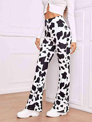 Sociable High Waist Stretch Cow Print Pants - MXSTUDIO.COM