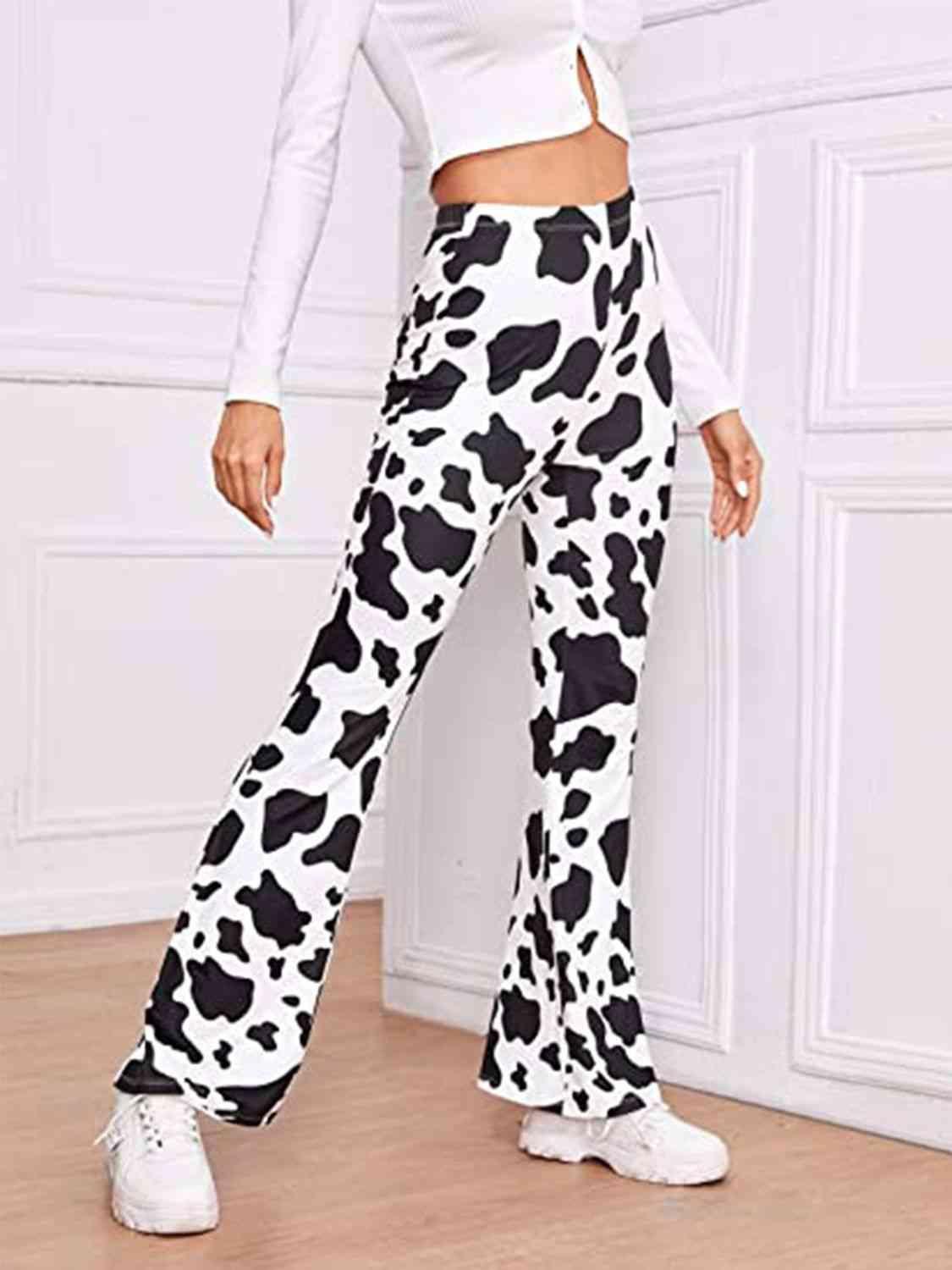 Sociable High Waist Stretch Cow Print Pants - MXSTUDIO.COM