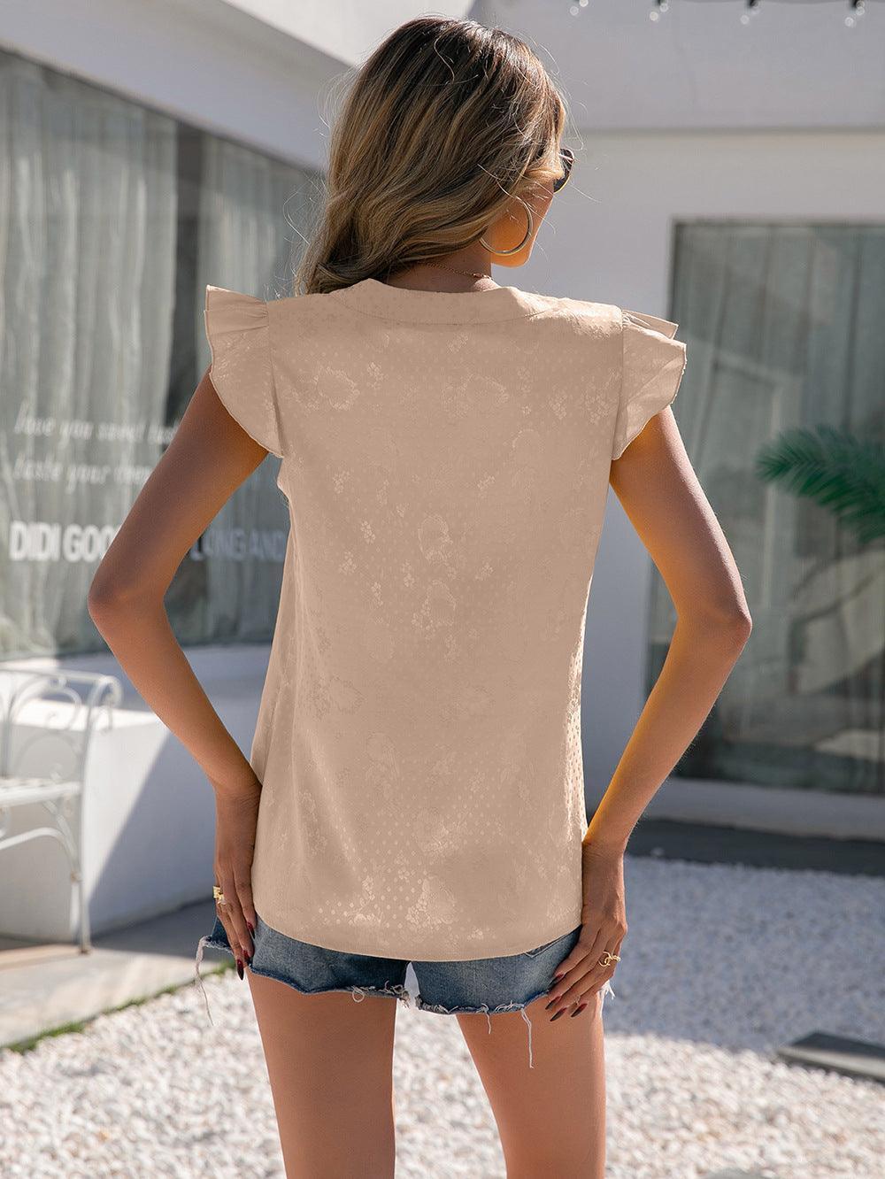 Sociable Notched Neck Butterfly Sleeve Blouse - MXSTUDIO.COM