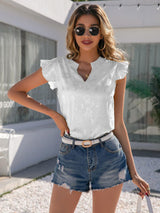 Sociable Notched Neck Butterfly Sleeve Blouse - MXSTUDIO.COM